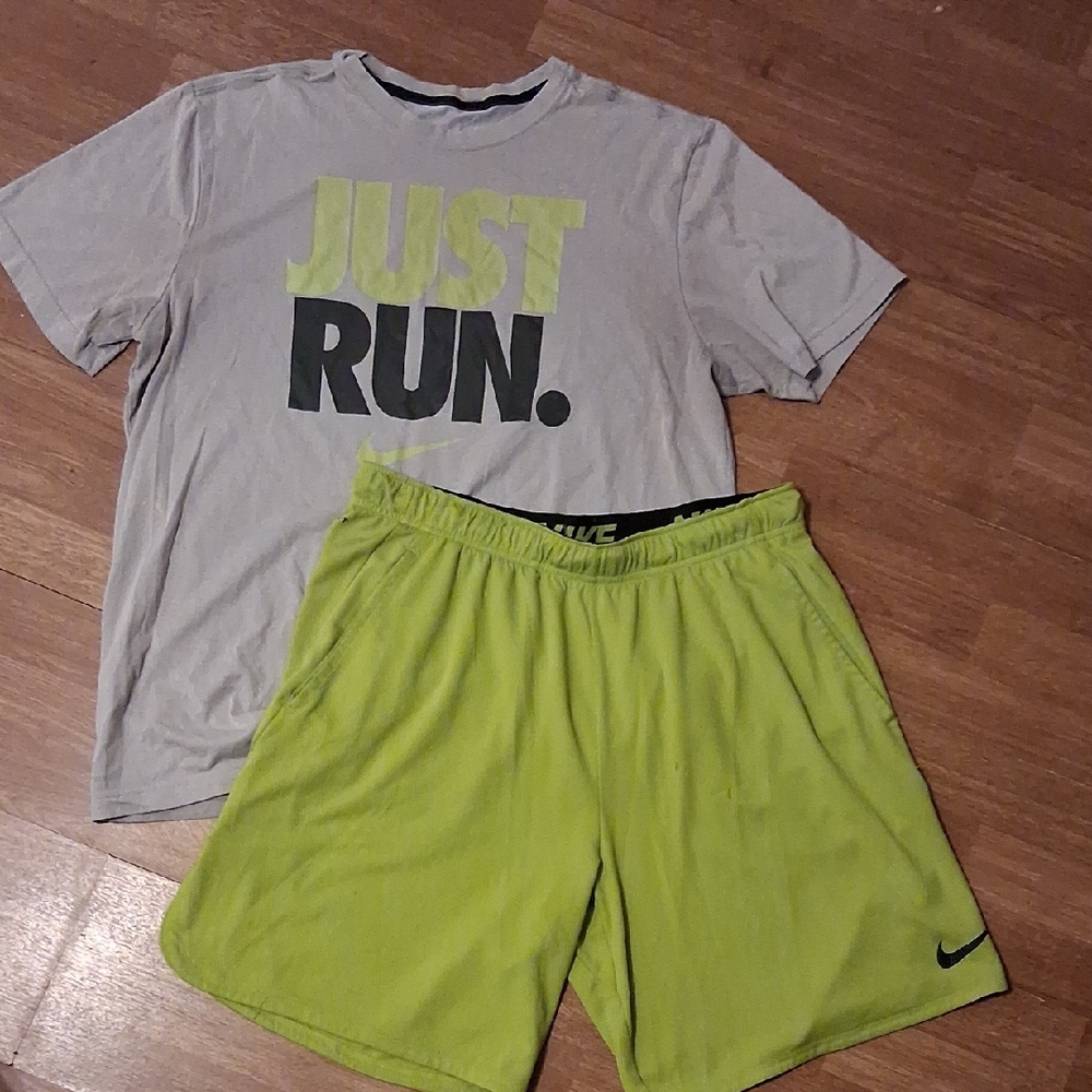 Nike Neon Basketball Shorts With "Just Run" Tee